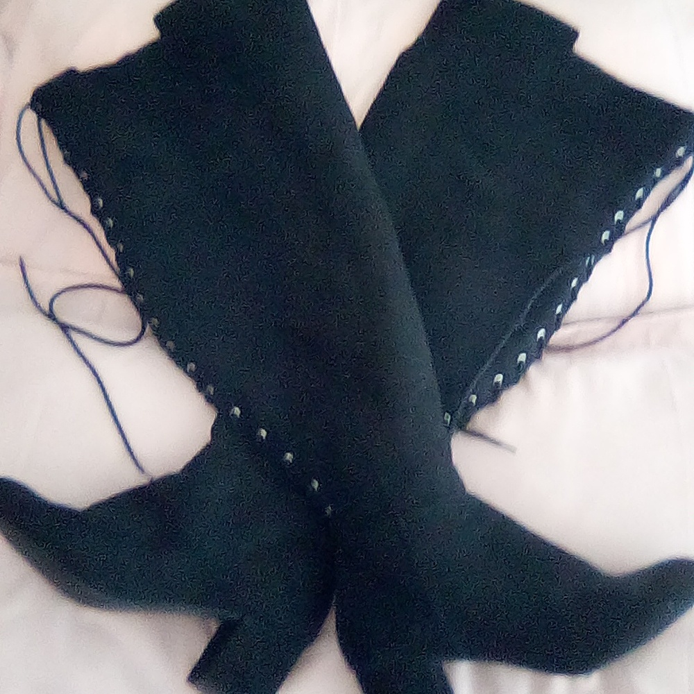 Boots Thigh High size 9M Suede Zipper & Lace Up 3"Heel